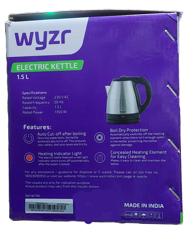 Wyzr Electric Kettle, Capacity: 1.5L Power 1500W - Image 2